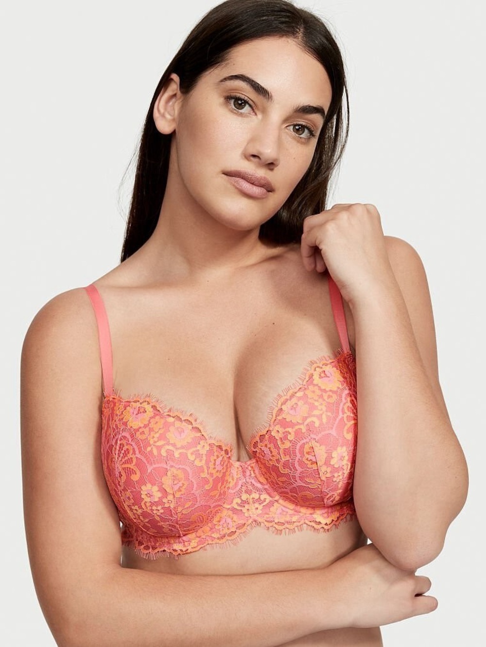 Victoria’s Secret Dream Angels Lightly Lined Crossdye Lace Demi Bra pink